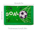 Pikkukuva 3 / 5: Lasten lompakko pojille, urheilu jalkapallo kuvio, kolmiosainen lompakko kaulanauhalla, vetoketjullinen kolikkotasku ja korttipidike green side football