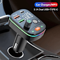 Pikkukuva 2 / 5: 2-in-1 Bluetooth 5.0 -auton FM-lähetin, kaksi USB-porttia (3.1A + Type-C), nopea lataus, tunnelmavalaistus, handsfree-autopaketti, MP3-soitin, tukee TF-korttia
