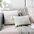Miniatyrbillede 2 af 5: Sæt med 2 Moderne Bohemian Vævede Bomulds Pudebetræk Geometrisk Mønstret Dekoration til Stue Sofa Soveværelse Hjem 45 x 45 cm, Sort og Hvid (uden pude)