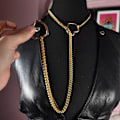 Miniatyrbillede 4 af 5: Hjerte O-ring Slip Chain Halskæde til Kvinder Rustfrit Stål Cuban Chain Hjerte Halskæde Punk Rock Krave Halskæde Håndlavet Justerbar Lariat Y Halskæde gold