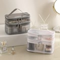 Miniatyrbillede 3 af 3: Stor kapacitet dobbelt lag bærbar toilet taske mesh makeup opbevaringstaske white