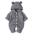 Miniatyrbild 2 av 8: Nyfödd bebis pojke flicka björn öra stickad sparkdräkt jumpsuit huvtröja outfit set (6-12 månader)