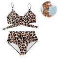 Miniatyrbilde 2 av 5: Bikinisett for kvinner med høy midje, bandasje, todelt, push-up, kryss-mønster, badetøy for kvinner
