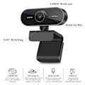 Miniatyrbild 4 av 5: Webbkamera med mikrofon, Full HD 1080P webbkamera videokamera för datorer PC bärbar dator stationär dator, USB Plug and Play, konferensstudie, möte, videosamtal