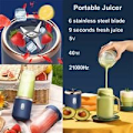 Miniatyrbilde 2 av 5: 400ml Mini Bærbar Fruktblender med 6 Blader i Rustfritt Stål Personlig Blender for Grønnsaker Smoothie Shakes USB Oppladbar Elektrisk Blender +