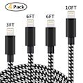Miniatyrbillede 1 af 5: 4 stk. iPhone opladerkabler 3FT/6FT/10FT Nylon flettet hurtig USB opladning & synkroniseringskabel dataledning iPhone dataledning kompatibel iPhone11/ Xs/Max/Xr/X/8