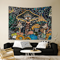 Miniatyrbillede 5 af 5: Svampetapet Øjne Mural Havdyr Vægophæng Boho Tapestry Æstetisk Ocean Psykedelisk Dekorativt Tapet til Soveværelse, 150x130cm