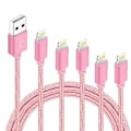 Miniatyrbild 1 av 5: 5-pack (0,9 m, 0,9 m, 1,8 m, 1,8 m, 3 m) laddningskabel för iPhone, MFi-certifierad USB-blixtkabel i nylonflätad snabbladdningssladd kompatibel med