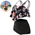 Miniatyrbild 2 av 5: Sommar Kvinnors Blommiga Tryckta Volang Hög Midja Bikini Set Kvinnors Mage Kontroll Baddräkt Baddräkt Volang Peplum