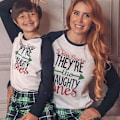 Miniatyrbild 5 av 7: Matchande familje pyjamas set jul PJ:s bokstavstryck topp och rutig byxa pyjamas nattkläder 10-åring