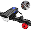 Miniatyrbillede 2 af 5: Cykellys Sæt og Horn Solcelledrevet USB Genopladelig Cykel Forlygte Baglygte Kombinationer Forreste Baglygte Baglygte LED Højttaler