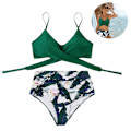 Miniatyrbild 2 av 5: Kvinnors högmidjade bandage bikini set wrap tvådelad push up baddräkter korsmönster kvinnors badkläder