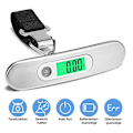 Miniatyrbild 5 av 5: Digitala bagagevågar, bärbara hängande vågar, LCD-display med bakgrundsbelyst tareringsfunktion, praktiska för resor/familjeliv, upp till 50 kg, silver