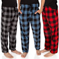 Miniatyrbild 1 av 6: 3-pack rutiga herrpyjamasbyxor set botten fleece lounge sovplagg PJs med fickor mikrofleece