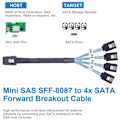 Pikkukuva 3 / 5: Mini SAS 36Pin (SFF-8087) uros - 4 SATA 7Pin naaras -kaapeli, Mini SAS -isäntä/ohjain - 4 SATA -kohde/taustalevy
