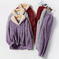 Miniatyrbild 2 av 4: Dam Pyjamas Set av 2 Pyjamas Långa Toppar Byxor Fleece Casual Set Bekväma Varma Korall Fleece Pyjamas Fleece Vinter