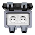 Miniatyrbild 2 av 5: Utomhusuttag med lock - Allt i en ram + infälld insats + lock, vattentätt externt uttag, dammtätt utanpåliggande uttag