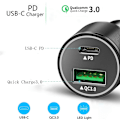 Pikkukuva 4 / 5: Musta USB-autolaturi, Total Dual Type C PD -autolaturi Power Delivery & Quick Charge 3.0 iPhone 11/11 Pro/11 Pro MAX/XS/XR/X/8:lle, iPadille
