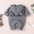 Miniatyrbild 5 av 8: Nyfödd bebis pojke flicka björn öra stickad sparkdräkt jumpsuit huvtröja outfit set (6-12 månader)
