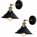 Miniatyrbillede 1 af 5: Sæt med 2 industrielle væglamper justerbar loftlampe i hat form E27 til stue korridor bar - Sort 22cm