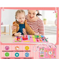 Miniatyrbild 2 av 6: Sensorisk interaktiv leksak, Busy Board textil, Montessori, Väska typ bok, För resor, rosa