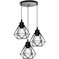 Miniatyrbilde 1 av 5: Pendellampe Industriell 16cm Bur Diamantform 3 Lys Svart Belysning Stue Hotellrom Kaffebar