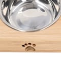 Miniatyrbillede 5 af 8: Rustfri Stål Kat Dobbelt Skål Komfortabel Rustfri Elegant Let at Rengøre Hævet Hunde- og Kattefoder med Bambusstativ Bambusstativ og Rustfrit Stål