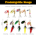 Miniatyrbild 7 av 7: Fiskedrag, 10 stycken spinnerindikatorset, flerfärgad fiskespinnerdrag, skeddrag, med trekrokar, för öring, abborre, lax, gädda,