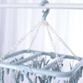 Miniatyrbild 3 av 5: Sock Drying Rack, Hängande Tvättställ med 32 Vindtäta Klämmor, Fällbar Underklädesstrumptork för Strumpor, Underkläder, Babykläder, Handdukar (Blå)