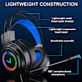 Pikkukuva 5 / 5: Peliheadset-kuulokkeet surround-äänellä - PS4:lle, PC:lle, Xbox Onelle, melua vaimentavat over-ear-peliheadsetit mikrofonilla, hienot valot, mukavat