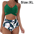 Miniatyrbild 1 av 5: Kvinnors högmidjade bandage bikini set wrap tvådelad push up baddräkter korsmönster kvinnors badkläder