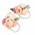 Miniatyrbillede 4 af 8: 2 stk./pose Brudepige Håndledsblomst Kunstig Håndblomst til Bryllupsdag Cocktailparty Pink