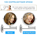 Miniatyrbilde 5 av 5: Veggmontert Sminkespeil, 10x Forstørrende Tosidig LED-belyst Sminkespeil for Bad, 360 Roterbar, USB Oppladbar og 7 Tommers Uttrekkbar Arm, ch