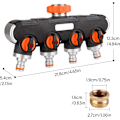 Miniatyrbilde 2 av 5: 4-veis vanningsfordeler - 3/4\" og 1/2\" vannfordeler med kranventil for samtidig tilkobling av to enheter, justerbar vannstrøm, adapter