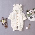 Miniatyrbild 3 av 7: Nyfödd Baby Öronhuva Stickad Romper Jumpsuit Varmare Snödräkt för Pojkar Flickor 66cm Beige