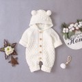 Miniatyrbild 3 av 7: Nyfödd Baby Öronhuva Stickad Romper Jumpsuit Varmare Snödräkt för Pojkar Flickor 73cm Beige