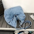 Miniatyrbild 5 av 5: Blå jeansväska, axelväska, messengerbag, stor dam wathet