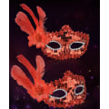 Miniatyrbild 2 av 2: Mardi Gras Mask, Fjäderögonmask för Halloween red