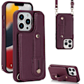Miniatyrbild 1 av 5: Armbandskal med kortfack för iPhone 13 Pro Max - PU-läder + TPU Wine Red