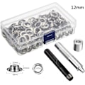 Miniatyrbild 7 av 9: Genomföringssats 100 set Genomföringar Öljetter 6 mm 10 mm 12 mm 14 mm Innerdiameter Silver för Kläder Skor Väska Läder Hantverk DIY 10mm