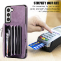 Miniatyrbild 5 av 5: Telefonfodral för Samsung Galaxy S22 5G med stativ, RFID-blockering, kortficka, PU-läder + TPU-skal Purple