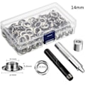 Miniatyrbild 8 av 9: Genomföringssats 100 set Genomföringar Öljetter 6 mm 10 mm 12 mm 14 mm Innerdiameter Silver för Kläder Skor Väska Läder Hantverk DIY 10mm