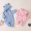 Miniatyrbild 4 av 6: Nyfödd Baby Öronhuva Stickad Romper Jumpsuit Varmare Snödräkt för Pojkar Flickor Rosa 73cm Pink