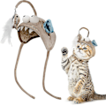 Miniatyrbild 1 av 5: Huvudmonterade kattleksaker Cat Teaser-leksak med fjädrar Interaktiva kattleksaker Katthuvudbonader för inomhus utomhus Grey