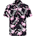 Pikkukuva 2 / 7: Miesten Havaiji-paita ja shortsit -setti Regular Fit lyhythihainen rento funky ranta flamingo paita setti 3XL 3XL Black Flamingo