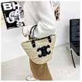 Miniatyrbilde 3 av 4: Dame halm tote bag, dame strandveske, rottingveske overdimensjonert strandveske, svart