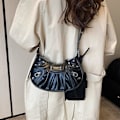 Miniatyrbillede 3 af 6: Dame skuldertaske gotisk nitter tote crossbody messenger PU læder nitter håndtaske til kvinder justerbar rem