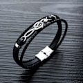 Miniatyrbild 4 av 9: Herr Läder Manschett Armband Svart Brun Flerskiktad Flätad Rep Gitarr Diskantklav Musik Not Smycken Armband Justerbar