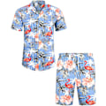 Pikkukuva 1 / 5: Miesten Havaiji-paita ja shortsit -setti Regular Fit lyhythihainen rento funky ranta flamingo paita setti L L Blue Flamingo Palm