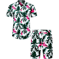 Pikkukuva 1 / 6: Miesten Havaiji-paita ja shortsit setti Regular Fit lyhythihainen rento funky ranta flamingo paita setti S S White Green Flamingo